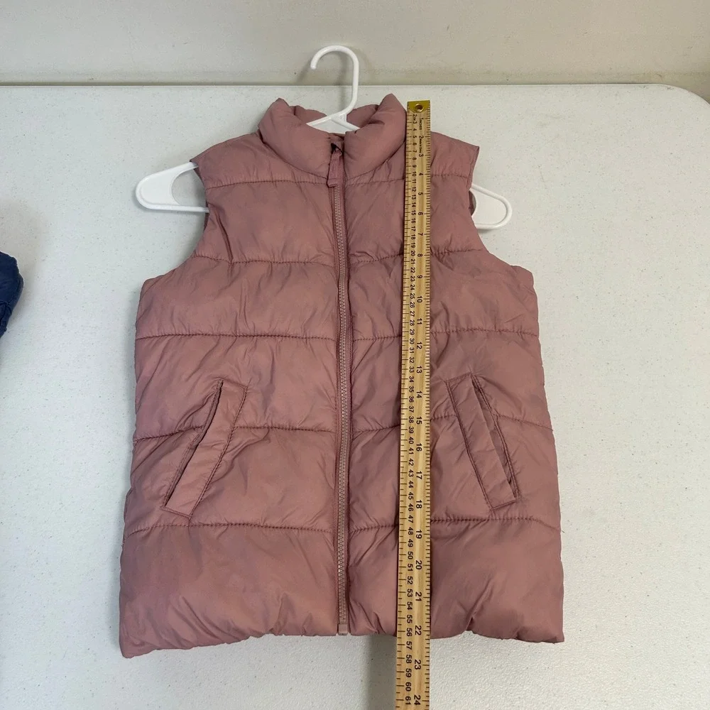 Old Navy Girls Puffer‎ Vest Pink Fleece Lined Quilted Zip Up Mock Neck L 10-12